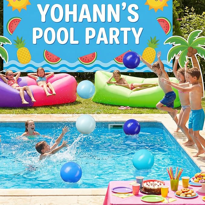 Realspring 24 Pcs Inflatable Beach Balls for Kids Bulk Pastel Solid Color Jumbo Beach Ball Swim Pool Floating Toys Baby Shower Birthday Summer Party Decor(Blue and White,12.5 Inch)