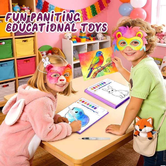 Paint with Water Coloring Books for Kids, Mess Free Watercolor Painting Kit with Animal Mask, Painting Activity for Kids Ages 3-5 4-8, Arts Crafts Drawing Gift Toy for Boy Girl