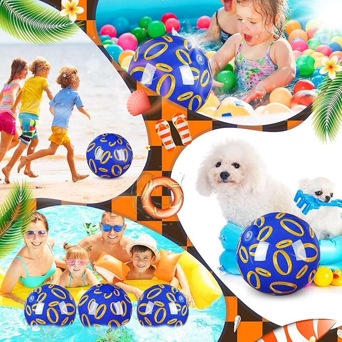 Leyndo 4 Pack Blue and Golden Rings Themed Beach Ball for Kids 11.81" Bulk for Summer Pool and Beach Game Gifts and Birthday Party Supplies and End of The Year Class Party Decoration Favors