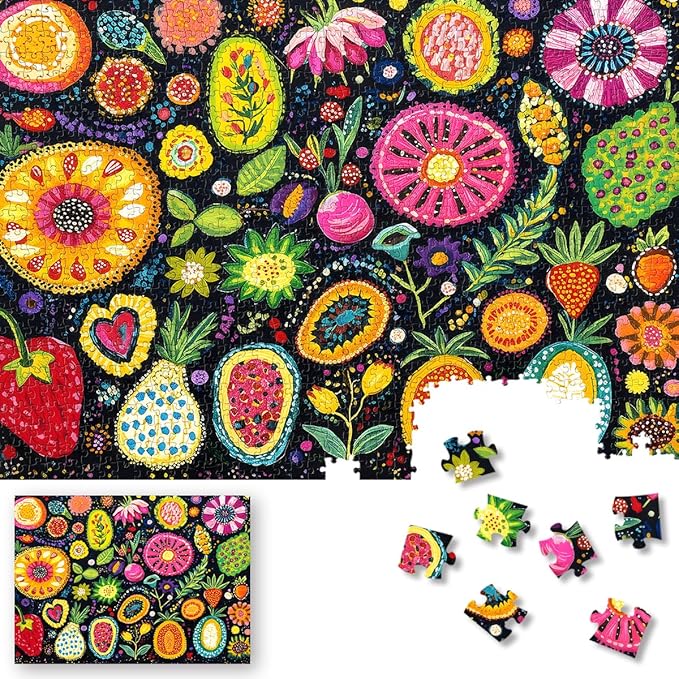 ROSE RAIN Premium 1000 Pieces Jigsaw Puzzles for Adults with Letters on Back Dust-Free Thick HD Board Colorful Abstract Art Floral Botanical Folk Pattern Challenging Family Game Night Fun Gift