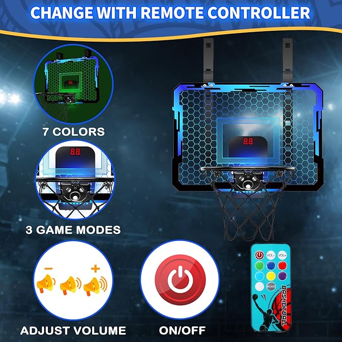QDRAGON Mini Basketball Hoop, Over The Door Indoor, with 3 Balls/Inflator/Breakaway Rim, Basketball Toy Gifts for Kids and Adults, Suit for Bedroom/Office/Outdoor