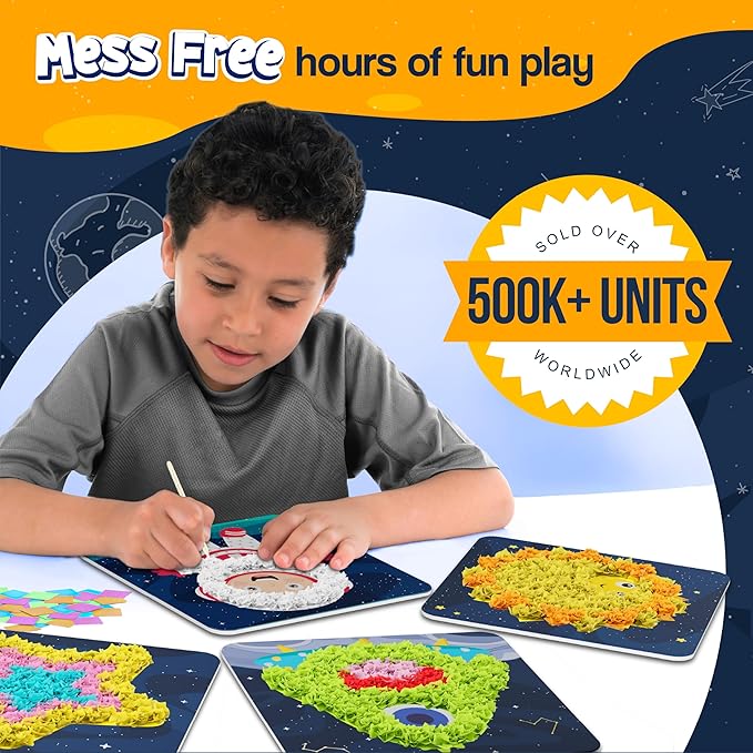 jackinthebox Poke Poke Art for Kids – Space Theme, Mess-Free Fabric Art and Craft, Flower Pressing Kits, Gift for Kids, Easter Gifts for Girls and Boys Ages 4 5 6 7 8