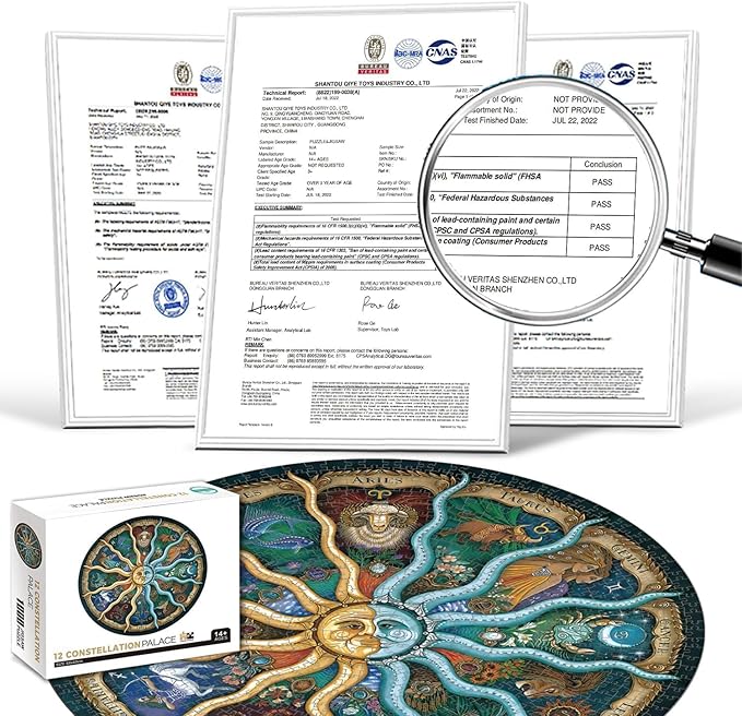 1000 Pieces Zodiac Jigsaw Puzzles for Adults Kids Teen Round Puzzle Game Toys Gift Zodiac Horoscope 26.7" x 26.7"