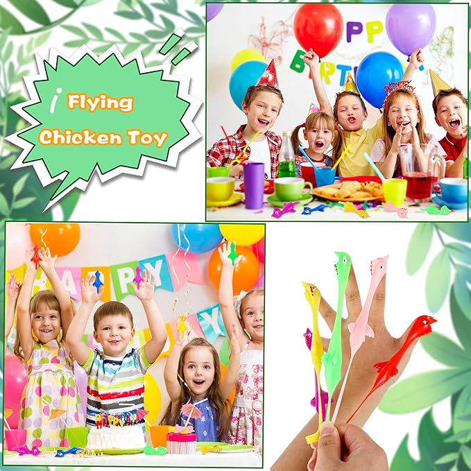 210 Pcs Slingshot Chicken Finger Toys Mini Screaming Chicken Slingshot Rubber Chicken Catapult for Kids Stretch and Relax Game Christmas Easter New Year Goodie Bag Stuffers, 6 Colors