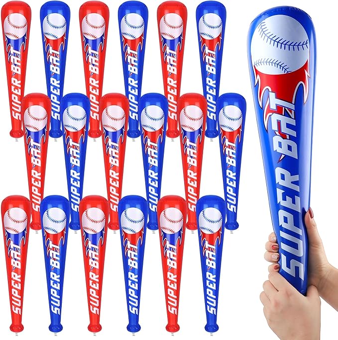 Fovths 18 Pieces Inflatable Baseball Bats, 22 Inch Blow Up Baseball Bat Inflates, Sports Theme Party Supplies for Summer Pool, Birthday Party Favors, Sports Carnival Decorations Prizes