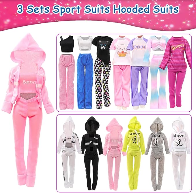 Barwa 10 Sets Doll Clothes Hooded Sports Suit Casual Outfits Tops and Pants Doll Pajamas for 11.5 inch Girls Dolls