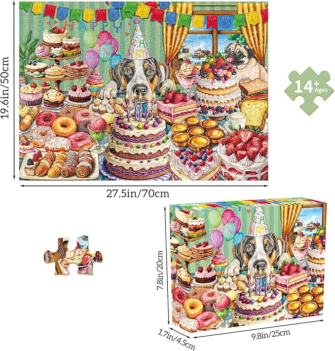 Dog Desserts Jigsaw Puzzles for Adults 1000 Pieces, Interlock Perfectly Letter on Back No Dust, Home Decor Birthday Party Puzzle, 1:1 Poster Jigsaw Puzzles for Adults