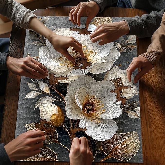 PICKFORU Flower Puzzles for Adults 1000 Pieces, Spring Nature Vintage Floral Puzzle Aesthetic Art, Colorful Plant Golden Wildflower Challenge Jigsaw Puzzle