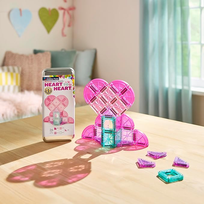 Magna-Tiles microMAGS 26-Piece Heart to Heart Travel Set, The Original Magnetic Building Brand