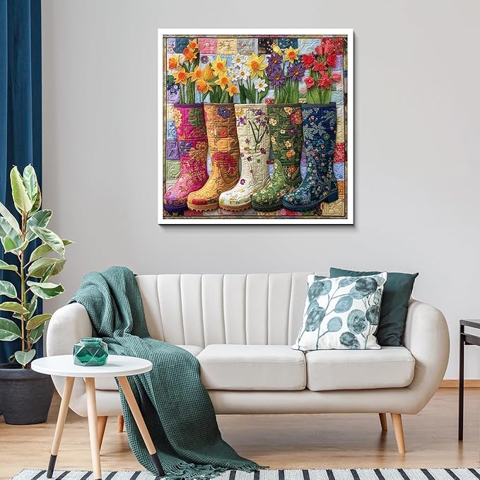 Colorful Flower Boots Puzzles for Adults 1000 Pieces, Plant Floral Boot Garden Jigsaw Puzzle, Blooming Boots Aesthetic Art Puzzle, Hard Challenging Puzzles for Adults