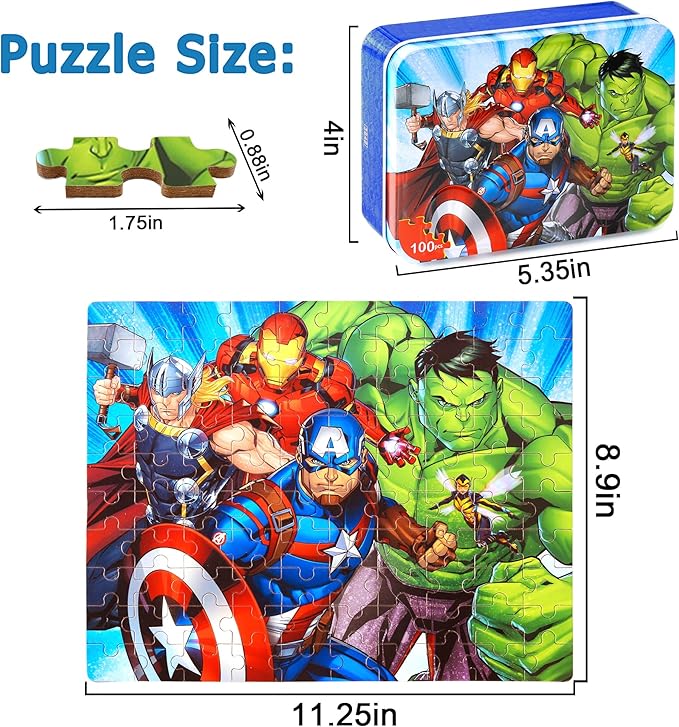 LELEMON Puzzles for Kids Ages 4-6,100 Piece Puzzles for Kids Ages 4-8 in a Metal Box, Childrens Educational Jigsaw Puzzles 100 Piece Puzzle Games Puzzle Toys for Girls and Boys