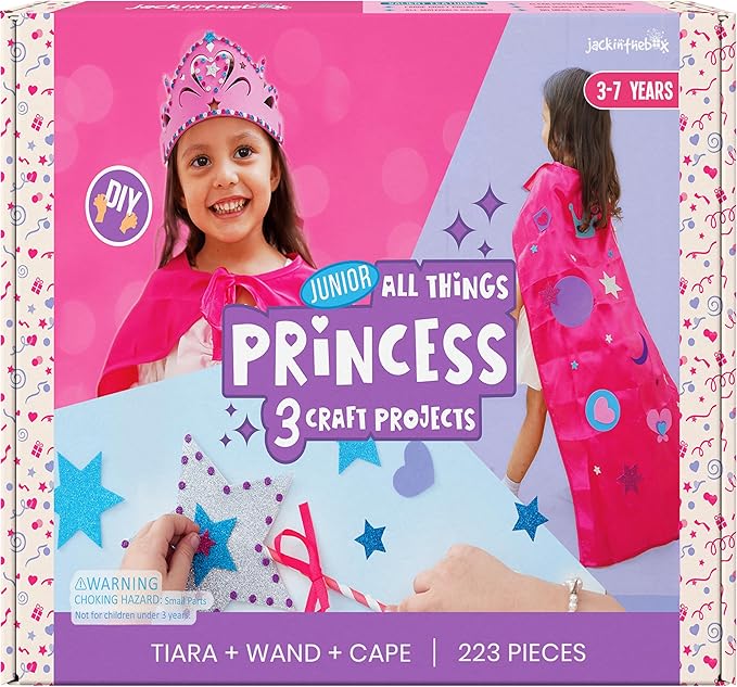 jackinthebox Princess Themed Arts and Crafts for Girls - Make a Cape, Tiara and Wand, Easter Gifts for Girls Ages 5 6 7 8 Years, 3 Craft Projects in 1 Box..