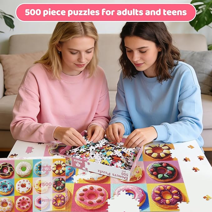 500 Piece Jigsaw Puzzle for Adults and Families - Colorful Donuts Pieces - Challenging Puzzle for Game Nights Holiday Family Party Decoration