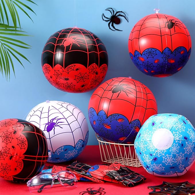 12 Pcs Spider Web Beach Ball 7.87 Inch Inflatable Pool Toys mini Beach Ball Bulk for Summer Swimming Pool Party Favors Water Games