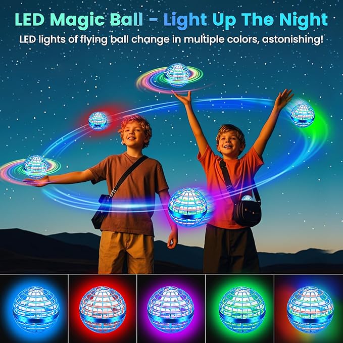 Flying Orb Ball Toy, 2026 Upgrade Hand Controlled Hover Ball with LED Lights, 360° Rotating Boomerang Globe Cool Mini Drone, Ideal Birthday&Christmas Gift for Boys Girls-Bright Blue