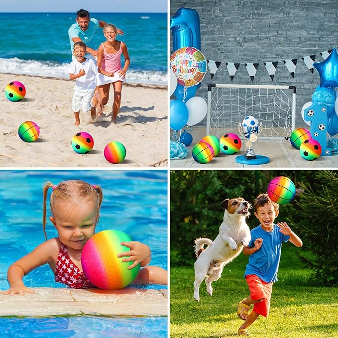 Lenwen 15 Pieces Rainbow Playground Sports Balls for Kids with 1 Hand Pump 6 Inch Inflatable Ball Basketball Soccer Kickball Dodgeball for Kids Teenagers Over 6 Indoor Outdoor Schoolyard Ball Games
