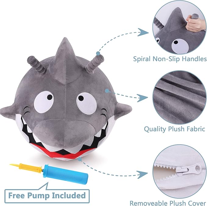 iPlay, iLearn Bouncy Pals Kids White Shark Hopper Ball, Toddler Ride on Bounce Toy, Outdoor Indoor Inflatable Jumping Animal W/Handle, Bouncing Hop Jumper, Birthday Gift for 2 3 4 5 Year Old Boy Girl