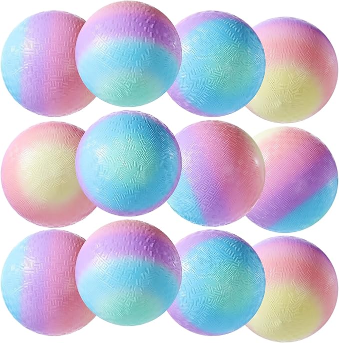 12 Pcs Macaron Playground Balls 8. 5 Inch Pastel Color Rubber Bouncy Balls for Kids Inflatable Colored Dodgeball Kickball Handball for School Backyard Beach Indoor Outdoor Games (Macaron)
