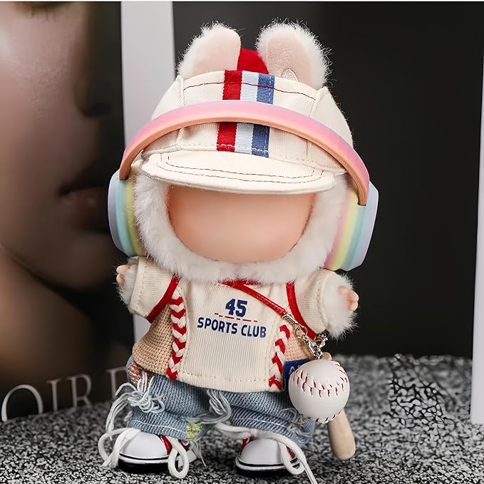 6 Set 17cm Doll Clothes, Clothes for Dolls Outfit, Accessories for 17cm Dolls Clothes Clothes Cap+Jersey+Jeans+Headphones+Sneakers+Bat & Ball, No Doll Included (Baseball Style)
