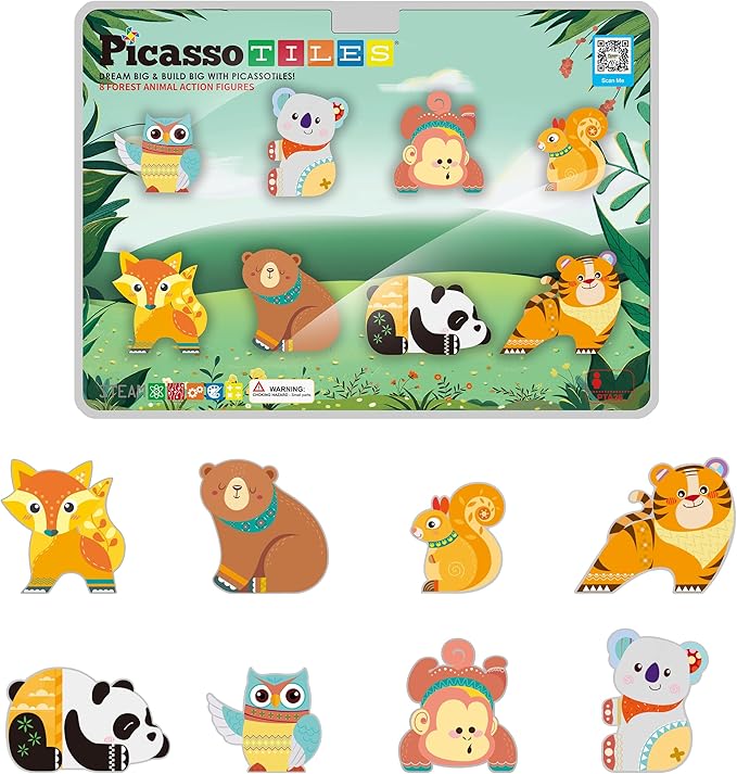 PicassoTiles Magnet Tile Building Blocks 8 Magnets Forest Animal Action Figures Compatible Magnetic Accessory Tiles Construction Toy Set STEM Educational Learning Toddler Girls Boys Ages 3+ PTA26