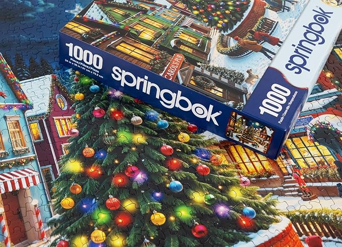 Springbok Merry Town Square 1000 Piece Jigsaw Puzzle for Adults - Christmas and Holiday Puzzle - Unique Cut Pieces - Made in USA