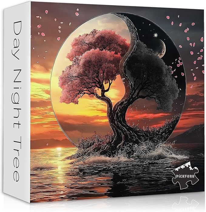 Fantasy Landscape Puzzle for Adults 1000 Pieces, Day and Night Tree Nature Jigsaw Puzzle Challenge, Yin Yang Scenery Puzzles