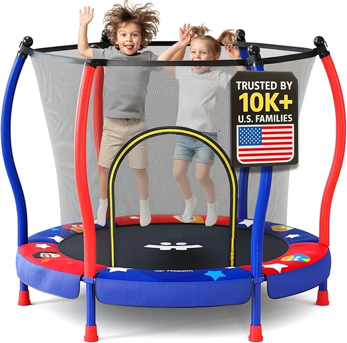 Happin® 55’’ Trampoline for Kids with Safety Enclosure, Indoor & Outdoor Toddler Trampoline, Ultra Safe Design with Multi Activity Accessories, Perfect Toddler Gift for Boys & Girls Ages 1–8