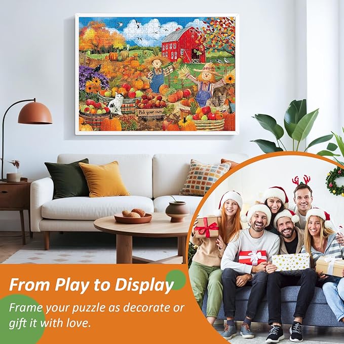 500 Piece Puzzles for Adult,Farm Scarecrow Puzzle for Adults Seniors,Interlock Perfectly Letter on Back,Autumn harvest Landscape Jigsaw Puzzle Letter on Back,Puzzle for Family Game Nights,20.5 x 15 In