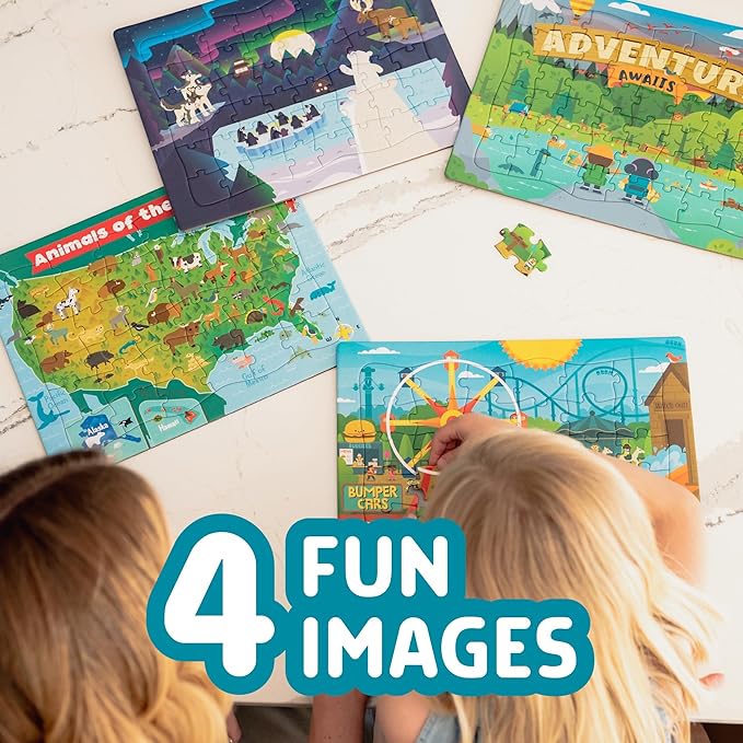 Chuckle & Roar - 4 Pack Tray Puzzles for Kids - USA Animal Map, Polar Animals, Adventure Awaits, Fair Theme - 36 & 48 Piece Preschool Puzzles - Large Pieces for Little Hands