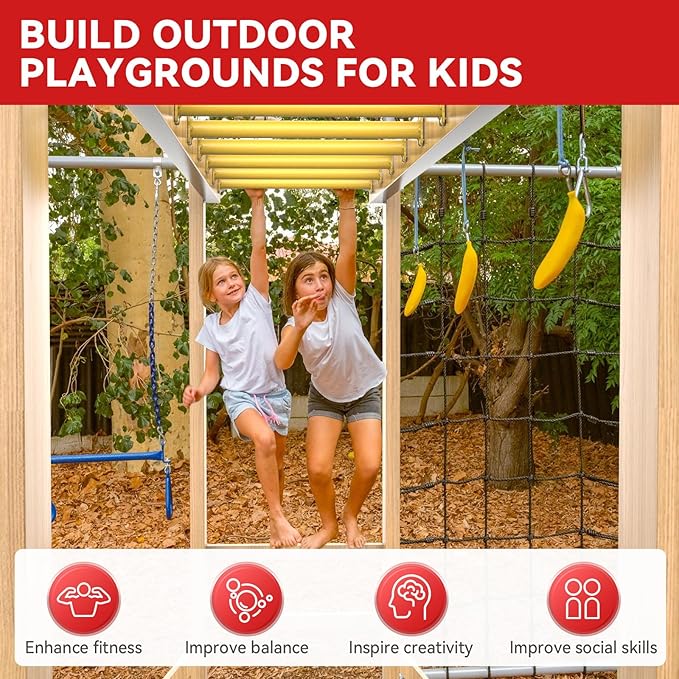 16.5 Inch Monkey Bars Kit Playground Ladder Rungs for Backyard Indoor Outdoor Kids Metal Monkey Bars Swing Set Playset Accessories (Yellow, 12 Pcs)