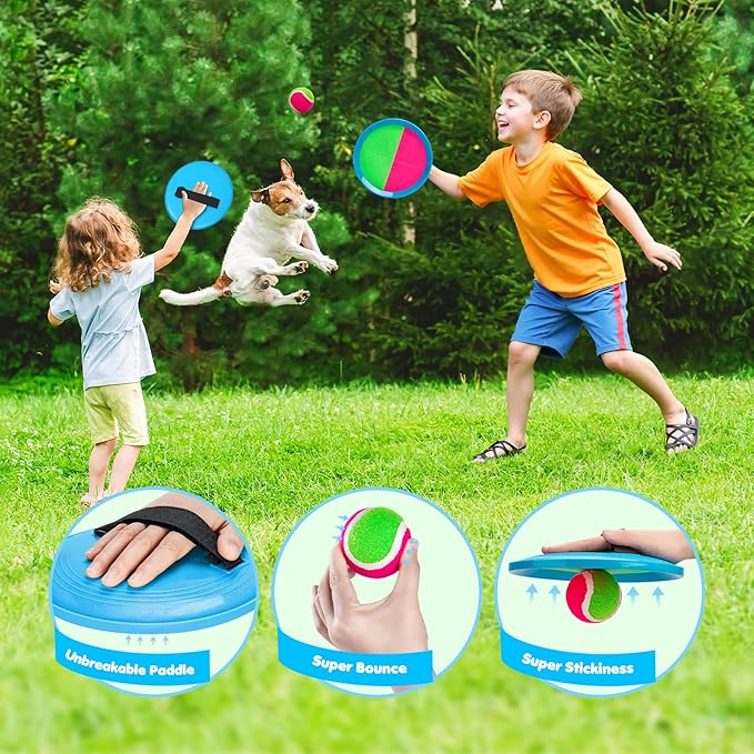 Toss and Catch Ball Set Upgraded - Family Games Pool Toys Beach Toys - Sturdy & Water-Resistant Great for Outdoor Games - Classic Gift for Kids Boys Girls Teens 3 4 5 6 7 8 9 10 11 12 13+ Years Old