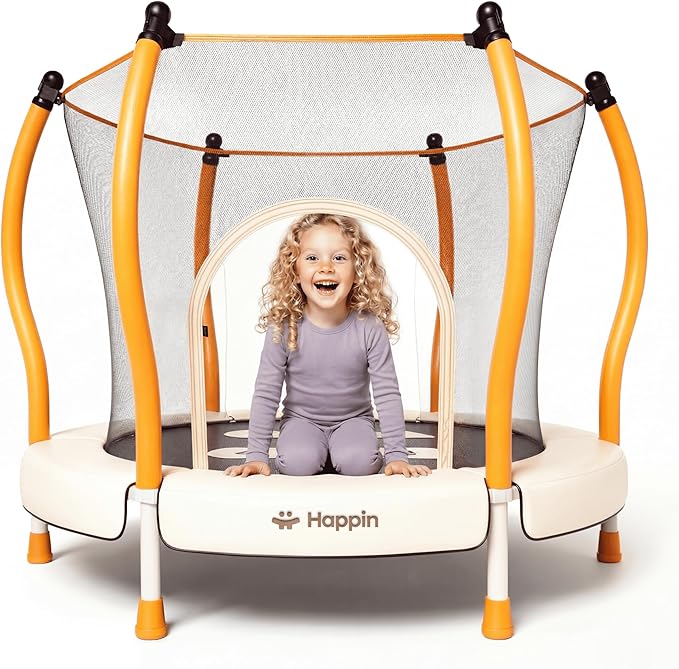 Happin® 55’’ Trampoline for Kids with Safety Enclosure, Indoor & Outdoor Toddler Trampoline, Ultra Safe Design with Multi Activity Accessories, Perfect Toddler Gift for Boys & Girls Ages 1–8