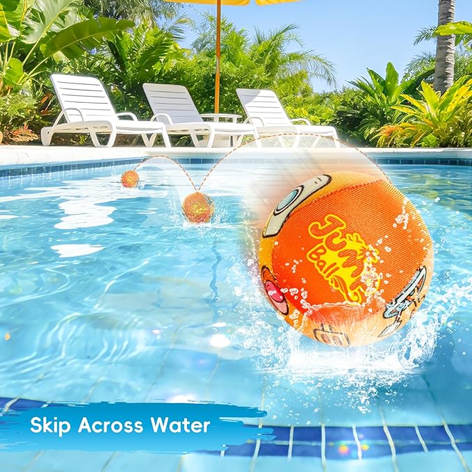 Water Stone Skipping Discs Set 4 Pack – Fun Pool Toys for Kids All Ages – Water Bouncing Skip Ball Toy for Boys & Girls – Best Games Gifts with Your Friends & Family at the Beach, Lake or Pool