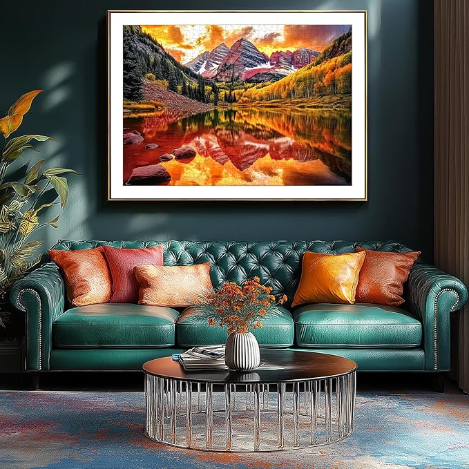 1000 Piece Maroon Lake Puzzle for Adults, Colorado Mountain Lake Landscape with Autumn Foliage and Sunset, 27.56x19.69 Inches Scenic Nature Artwork, Stress Relief & Home Decor, Entertaining Challenge