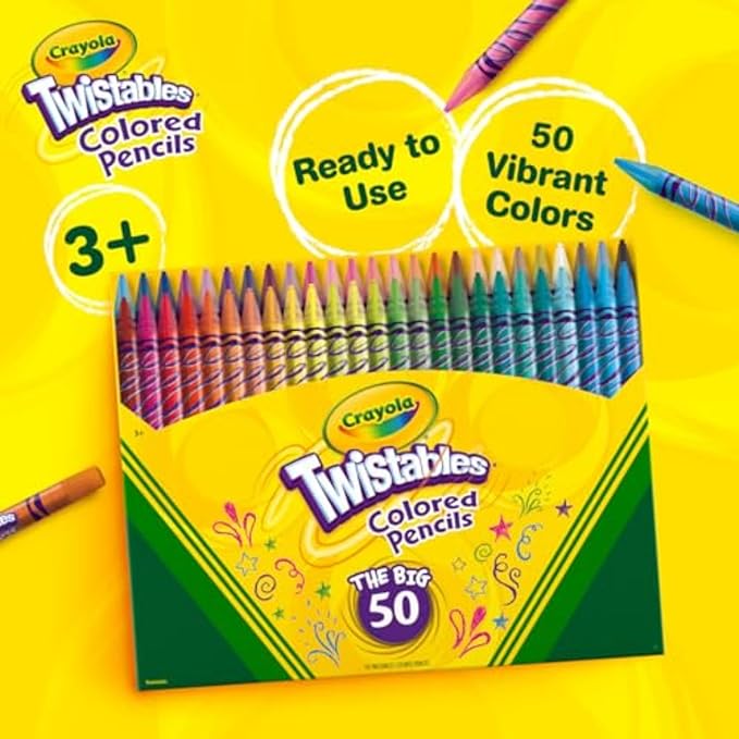 Crayola Twistables Colored Pencil Set (50ct), No Sharpen Colored Pencils For Kids, Kids Art Supplies for Back to School, 4+ [Amazon Exclusive]