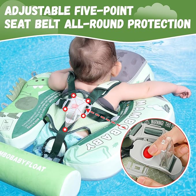 Mambobaby Baby Swim Float with Canopy Non-Inflatable Infant Pool Float with Tail 3-24 Months Avoid Flip Solid Skin-Friendly Material for Toddler Boys Girls