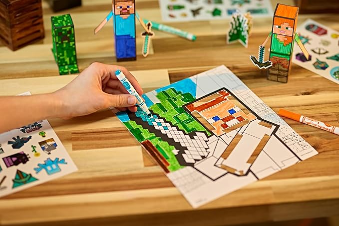 Crayola Minecraft POPs 3D Art Kit for Kids, Create 3D Characters, Coloring Activity Set with Markers & Stickers, Minecraft Toys, Gift for Boys & Girls
