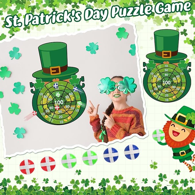 St Patricks Day Games Set Large 23.6 x 31.5in Dart Board Games with 6 Sticky Balls Irish Party for Adults St' Patricks Day Party Throwing Indoor Outdoor Yard Toss(Green Top Hat)