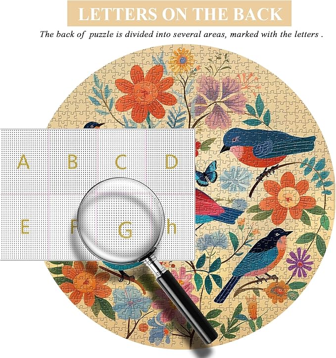 Vintage Bird Puzzles for Adults 1000 Pieces, Round Flower Jigsaw Puzzle Birds, Circle Plant Floral Jigsaw Puzzle Nature