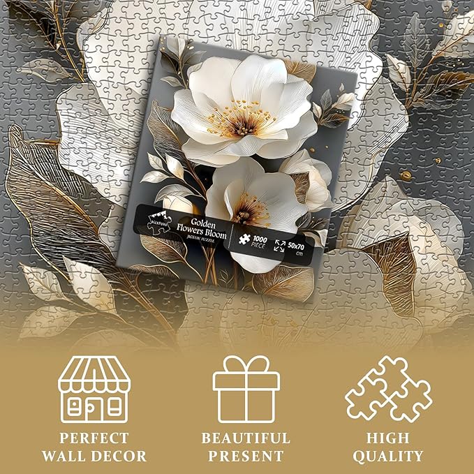 PICKFORU Flower Puzzles for Adults 1000 Pieces, Spring Nature Vintage Floral Puzzle Aesthetic Art, Colorful Plant Golden Wildflower Challenge Jigsaw Puzzle