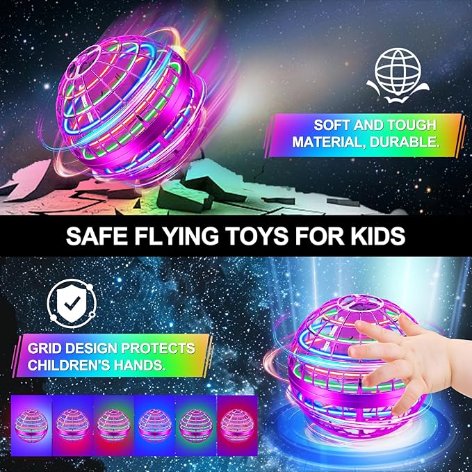 Flying Orb Ball Toy,2026 Upgraded Parachute LED,Magic Hand Controlled Mini Gravity Ball,Cosmic Globe Boomerang,Cool Christmas Birthday Gift for 6 7 8 9 10+ Year Old Girls-Bright Purple