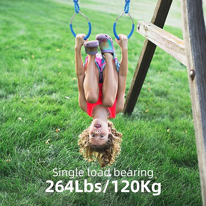 PELLOR Multi-Color Ninja Rings, Gymnastic Rings Backyard Playground Training Equipment Play for Kids & Adults, Swing Bar for Backyard Ninja Warrior Obstacle Course Kits