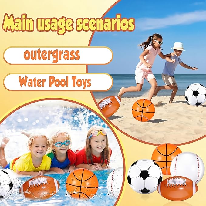 Sosation 8 Pcs Inflatable Sports Balls 16 Inch Inflatable Beach Ball Blow up 4 Styles Sports Party Decorations Balls of Swimming Pool Summer Pool Toys for Indoor Outdoor Beach