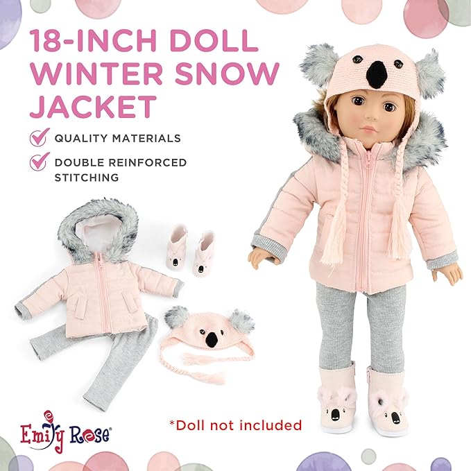 18 Inch Doll Winter Clothes Set - 4PC Koala Snow Jacket Coat Outfit with Matching Hat & Boots Compatible with American Girl, Our Generation, My Life As, & Adora Dolls – Kids USA Brand
