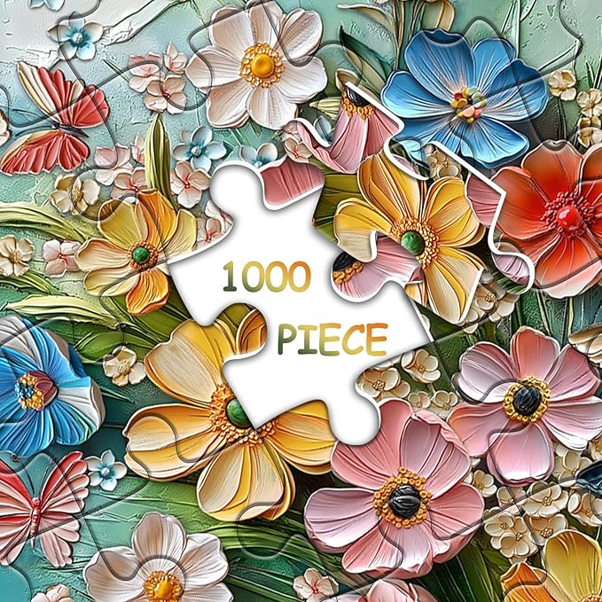Flower Puzzles for Adults 1000 Pieces, Spring Plant Floral Jigsaw Puzzle, Butterfly Garden Wildflower Art Puzzle Painting