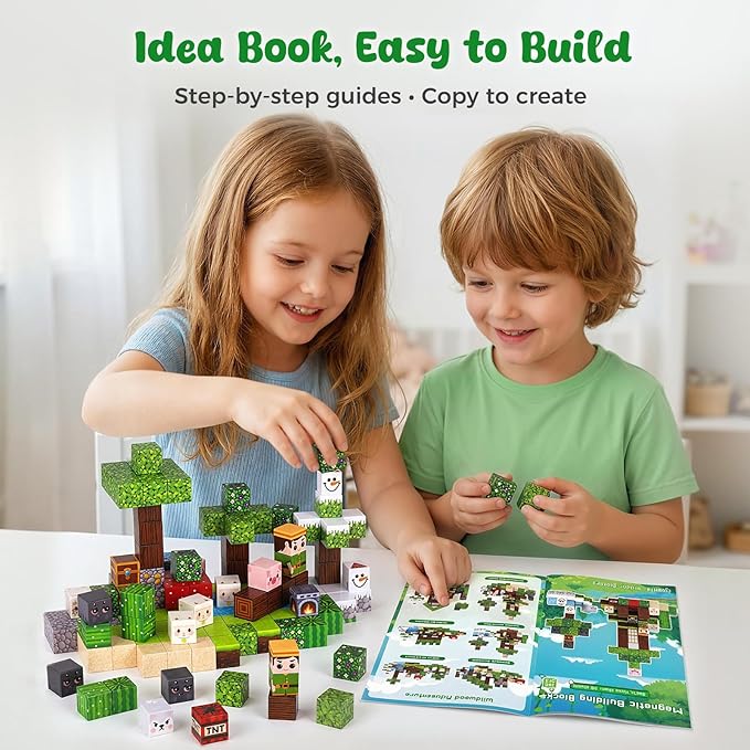 3 otters Magnetic Blocks 150PCS Forest Adventure Set, STEM Magnet Cubes & Magnetic Tiles Build Forest World Toys for Kids, Sensory Stacking Gifts for Boys & Girls Birthday