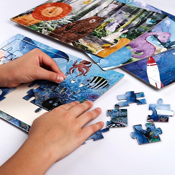 4 in 1 Increasing Difficulty Kid Puzzle for Kids, Ages 3-8, 24-60-Piece, Puzzles for Children Learning Educational Puzzle Toys for Boys and Girls Set for Kids(4 Puzzles)