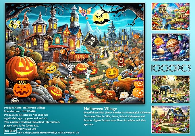 Halloween Puzzle for Adults 1000 Pieces,Fall Pumpkin Castle，Horror Haunted House Puzzle-Jigsaw Puzzles for Adults 1000 Piece Educational Games Colorful Puzzles for Home Decoration
