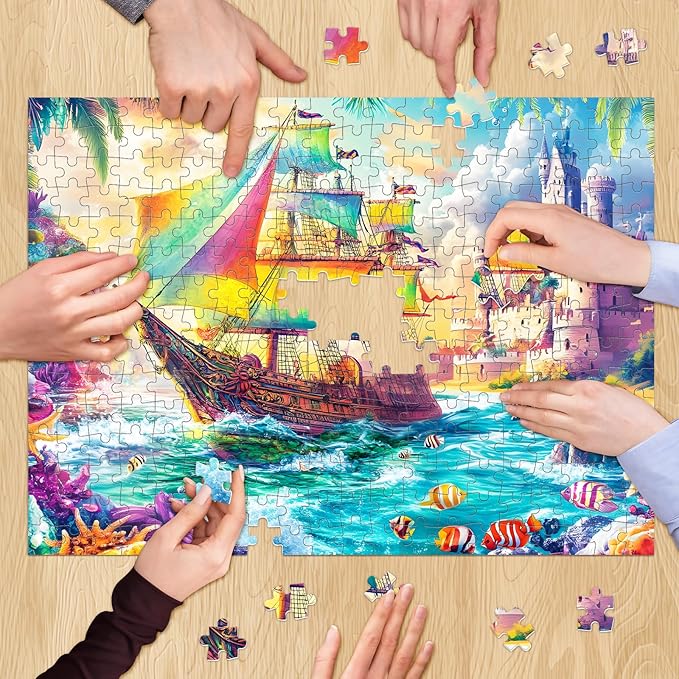 300 Piece Puzzles for Adults – Sea Beach Ship Jigsaw Puzzle, Large 300 Pieces Jigsaw Puzzle for Adults Kids Seniors, Family Fun Puzzle Game & Relaxing Gift, 20.5 x 15