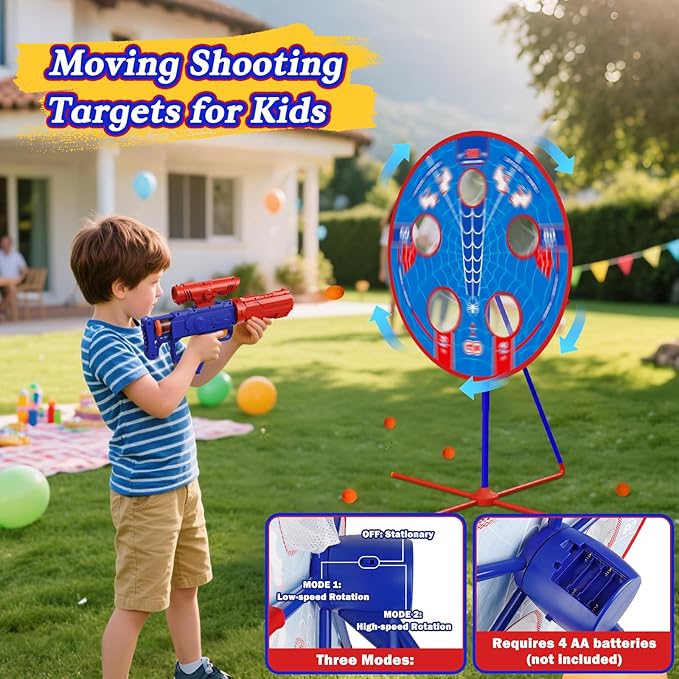 Spider Shooting Games Toys for 4 5 6 7 8 9 10+ Year Old Boys, Kids Outdoor Indoor Game with Moving Target & 2 Air Gun & 24 Ball, Bean Bag Toss for Carnival Games, Gifts Birthday Christmas Boy Kids
